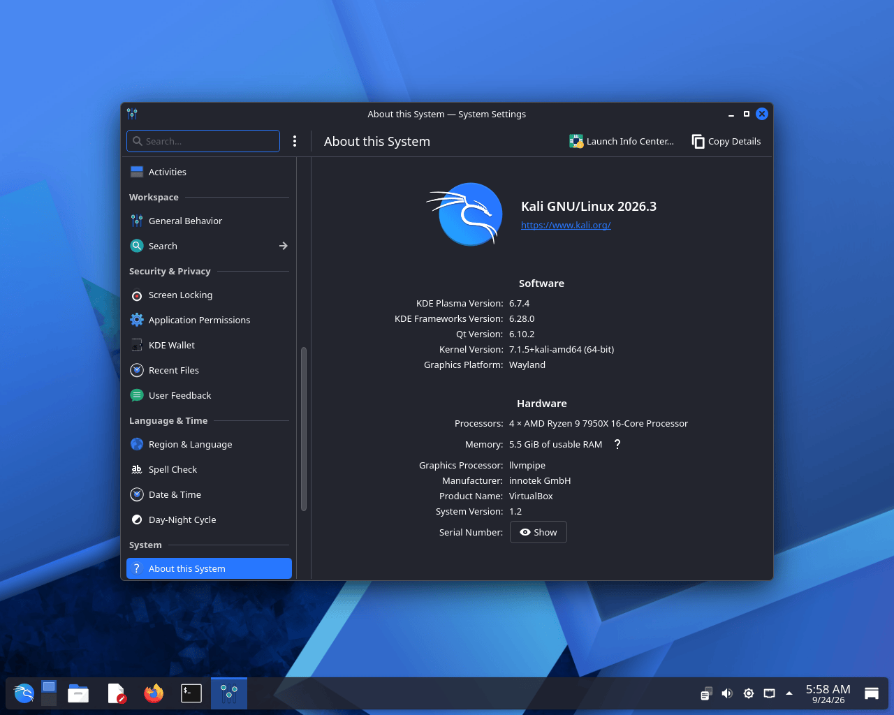 Kali KDE plasma 6.7