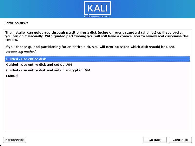 Kali Linux partition disk