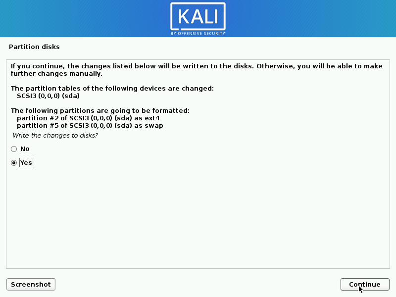 Kali Linux checking disk configuration