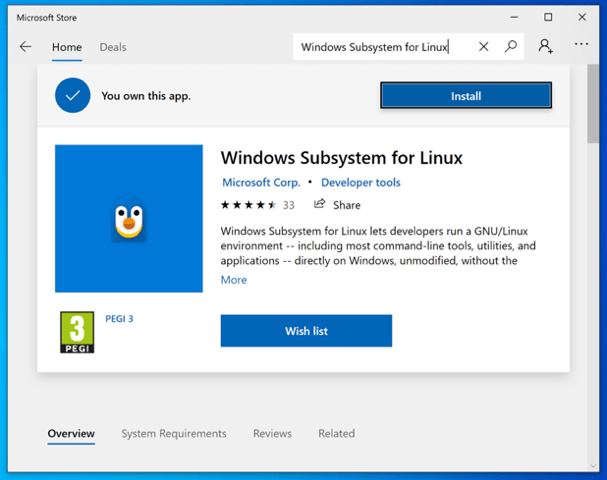 Windows 10 WSL Store